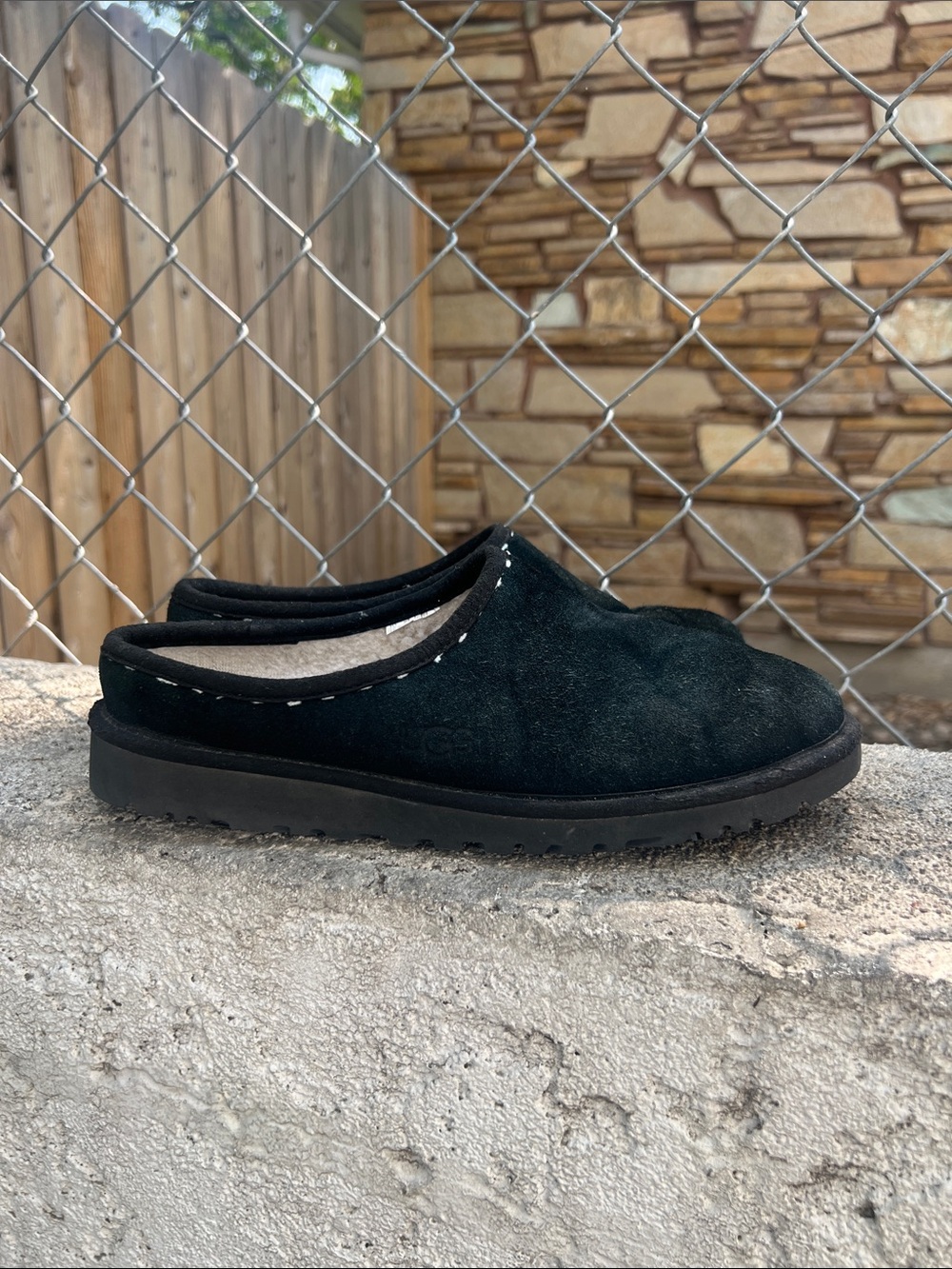 UGG black Suede Shearling slip ons slippers size 9